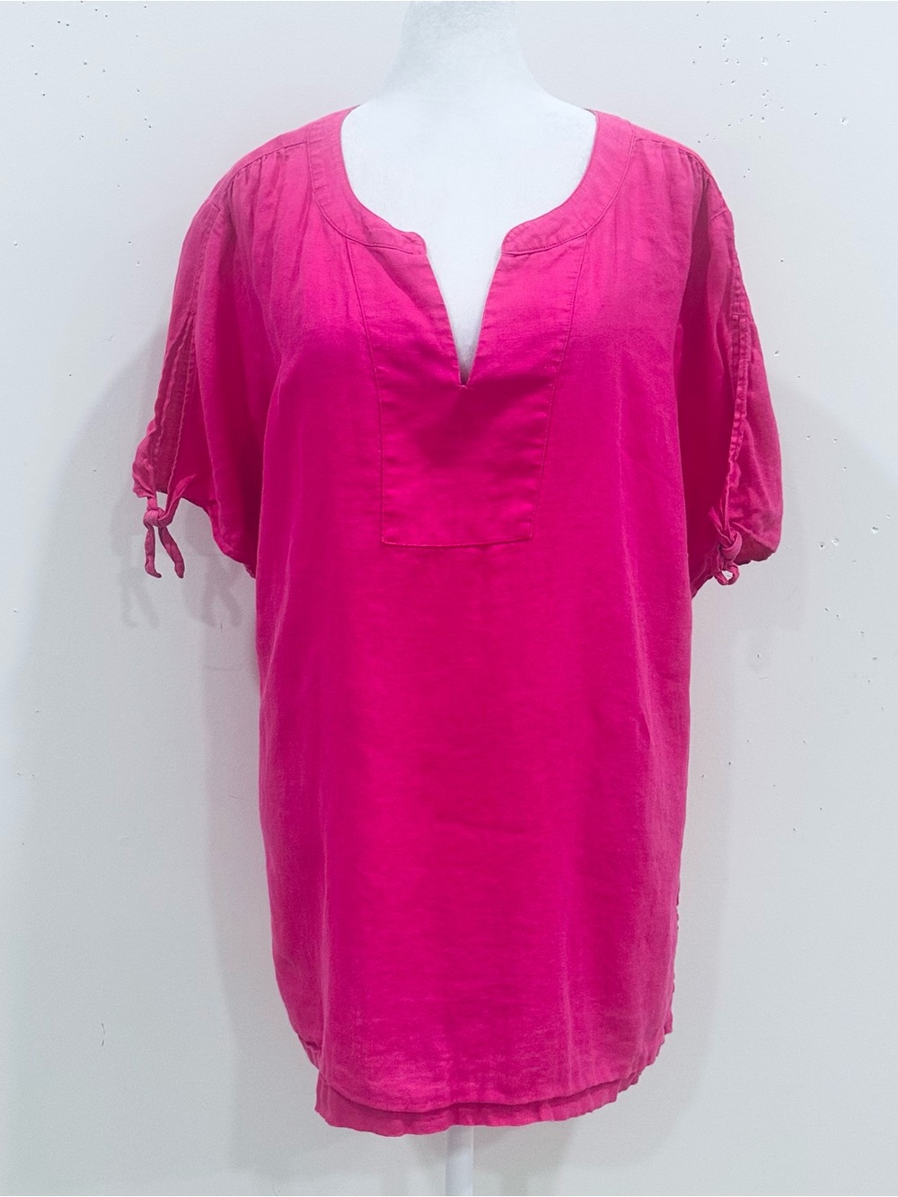 Talbots 100% Linen Shift Tunic Pink V-Neck Tie Sleeve Women's Size 2X